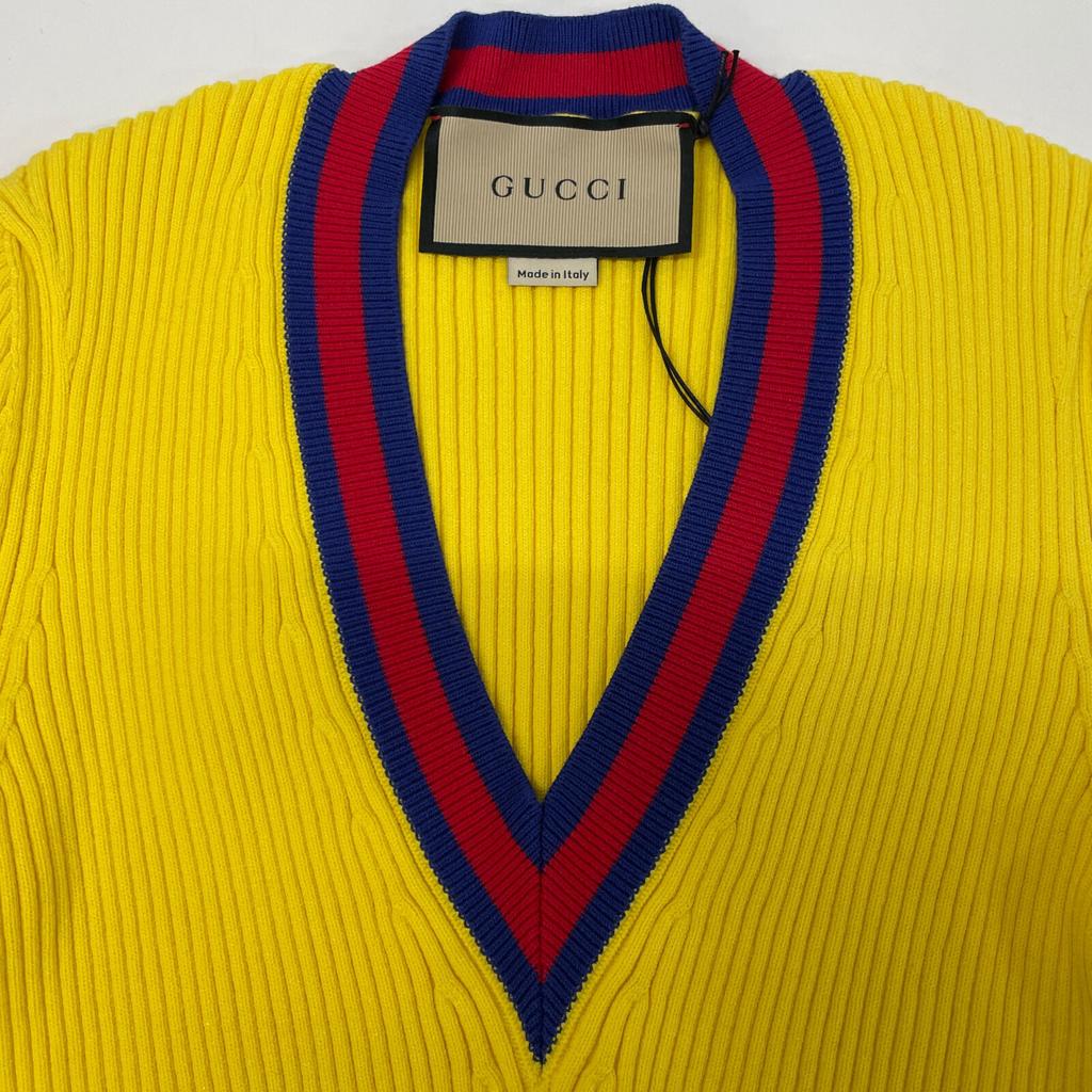 Gucci 756271 Yellow Stretch Viscose Top Cropped V-neck Knit Top Tops M yellowUsed