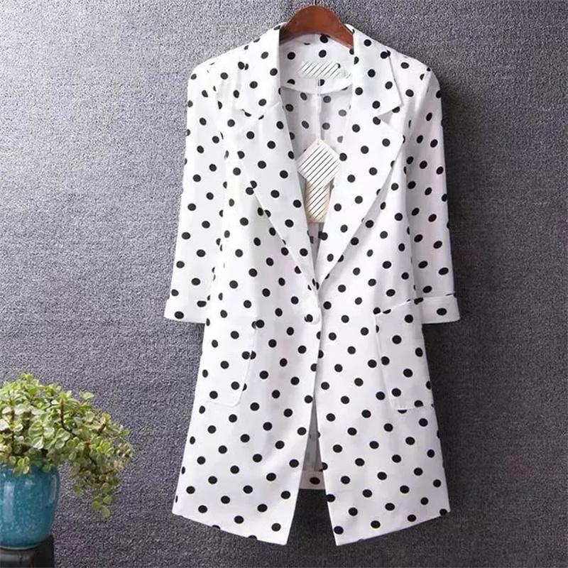 Summer Women Blazer Polka Dots Thin Jacket Office Lady Suit Coat Professional Wear Casual Jackets Blazers