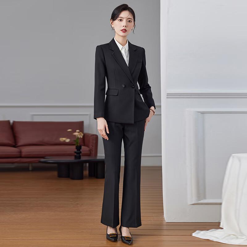Women's Business Casual Blazer & Wide-Leg Pants Suit Set
