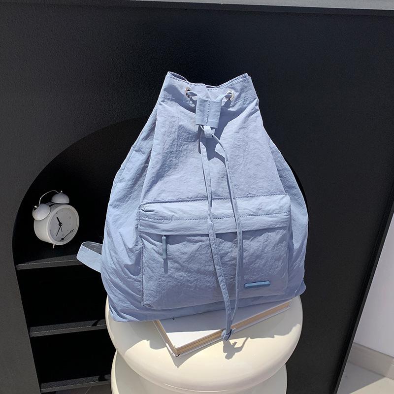 Solid Color Simple Small Fresh Student Backpack Large Capacity Ultra Light Drawstring Women's Bag