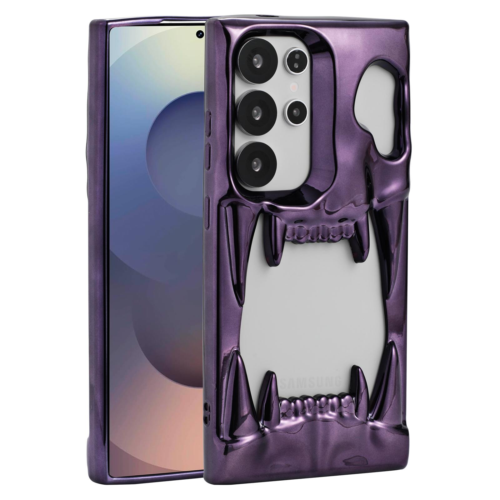 

For Samsung Galaxy S25 Ultra Case Hollow Skull Tiger Tooth Design Electroplated TPU Phone Cover