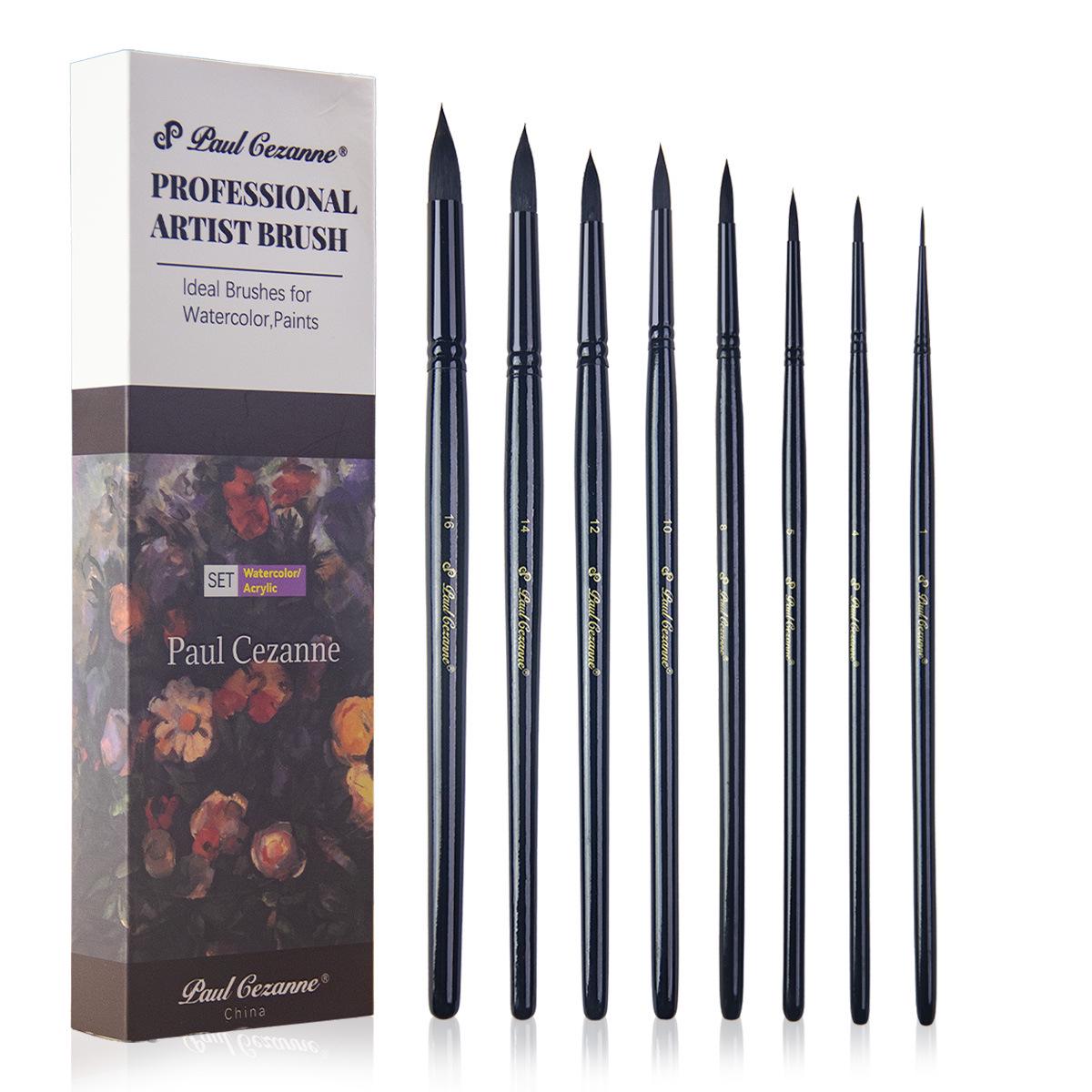 8-Piece Black Imitation Squirrel Hair Nylon Brush Set: Round Tip Watercolor and Acrylic Brushes 8 pieces set (Boxed) чёрный