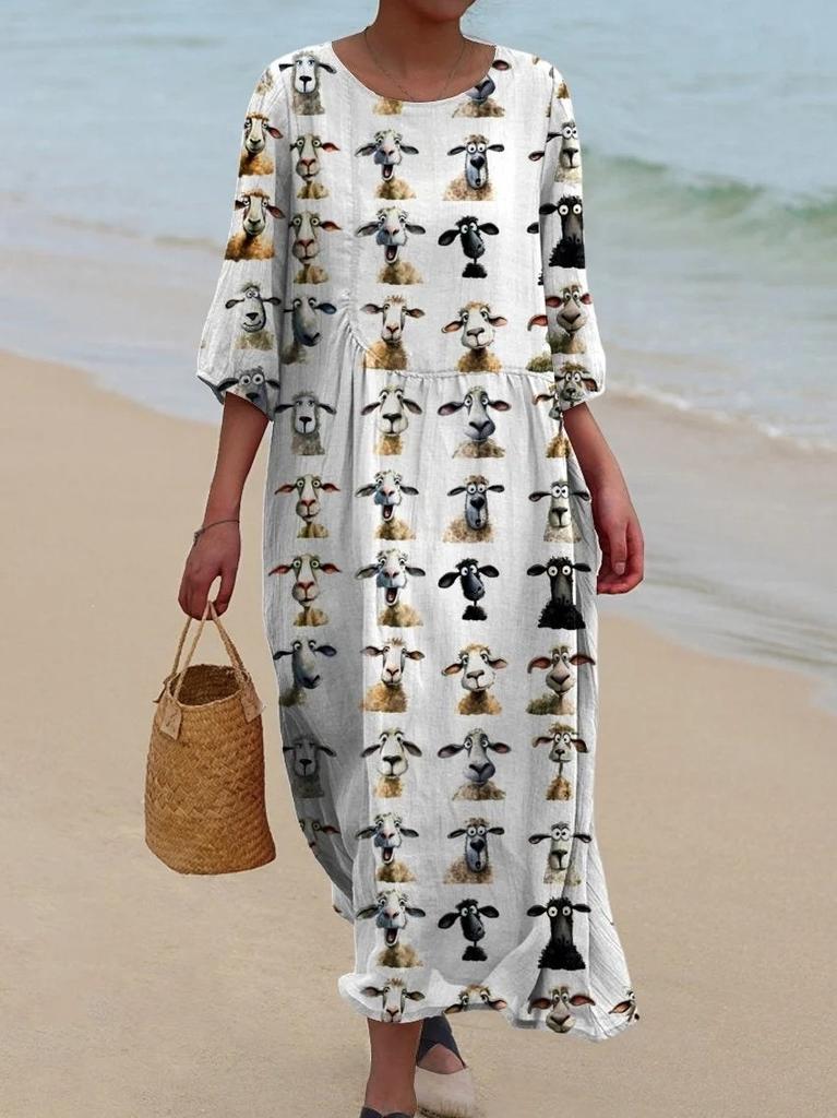 European and American New Large-size Dress Women's Clothing Seaside Vacation Printed Loose Long Dress