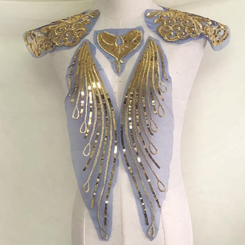 Gold & Silver Sequin Mesh Embroidered Fabric Patches: Set of 5 Floral Decorations for Dancewear & DIY Skirt Accessories