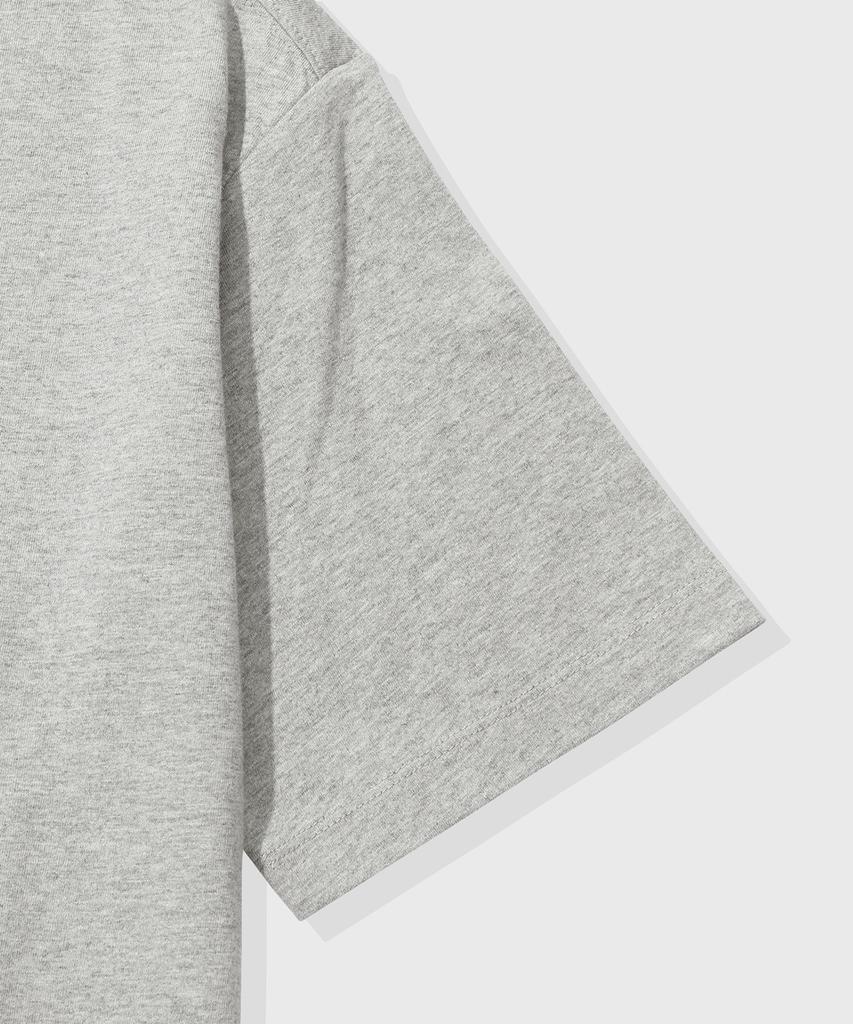 KIIMUIR [Crop] Striped Layered Henley Neck Short Sleeve T-Shirt_Melange Gray