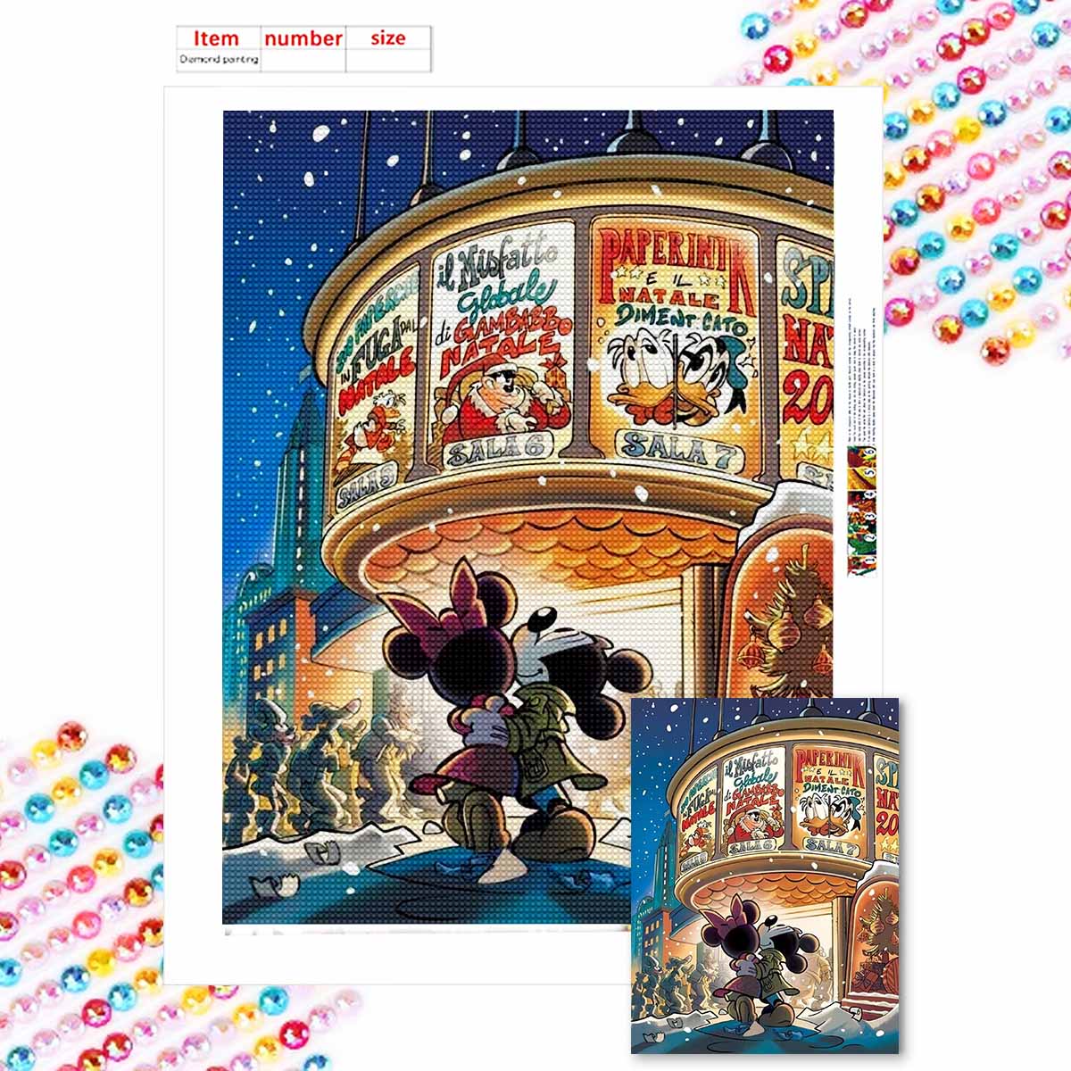 

5D Diy Diamond Painting Minnie and Mickey Embracing Each Other In The Snow Full Drill Rhinestones Mosaic Embroidery Handmade Products Home Decor Gift Round 20x30cm