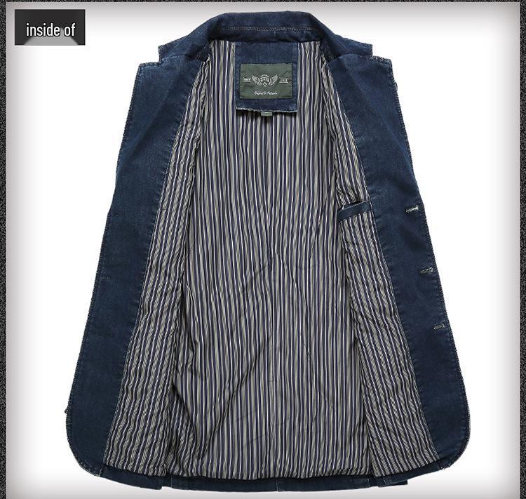 Men's Slim Fit Denim Suit Jacket - Casual Outerwear for Middle-Aged Men