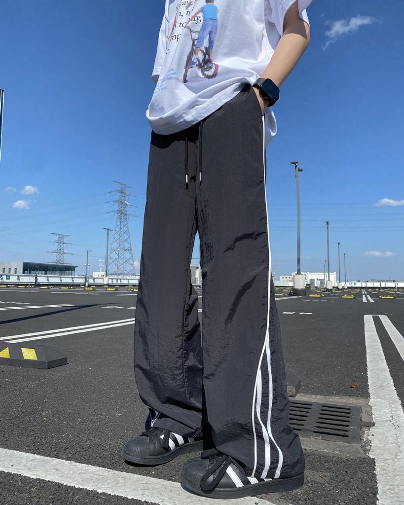 American striped quick-drying large-size pants men's summer new mesh charging pants loose straight casual long pants