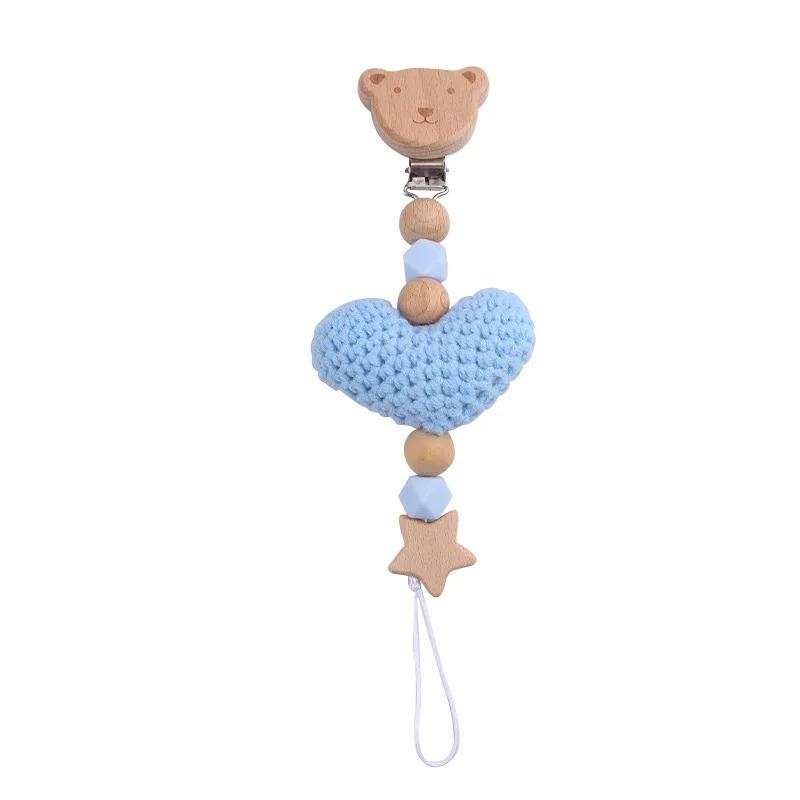 Cartoon Polar Bear Pacifier Clip – Handmade Wool & Silicone Teether Chain for Babies, Cute Anti-Loss Nipple Holder