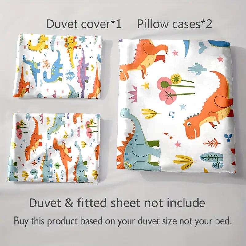 Colorful Dinosaur Illustrations. Bedding Duvet Cover Sets Duvet Covers Pillowcases Gifts (1 * Duvet Cover 2 * Pillowcases, Without Duvet Insert)