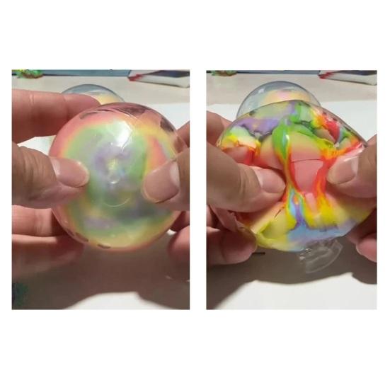 Wax Cracking Ball Squeeze Toy, Rainbow Gradient Stress Ball Fidget Toy, Stress Relief Crispy Ball with Protective Cover, Party Favors