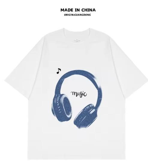 American Original Niche Retro Earphone Printed TShirt Summer Unisex Bf Loose Trendy Heavy ShortSleeved TShirt S