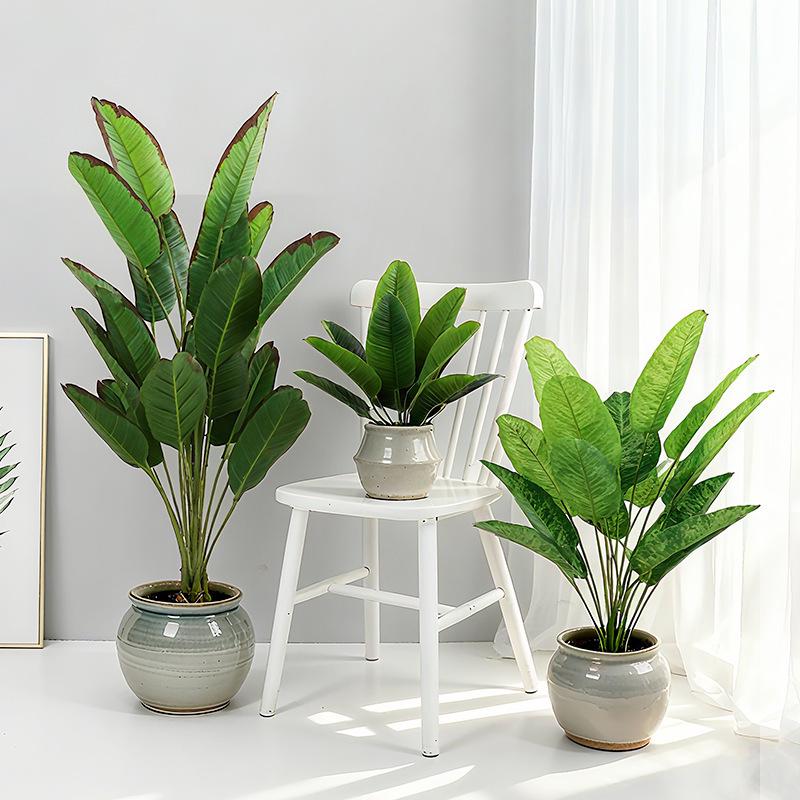 Simulation Traveler's Palm and Bird of Paradise Evergreen Large Potted Plant, 24 Heads, Indoor Floor Standing Bonsai
