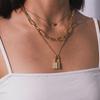 C184 Punk Hip-Hop Thick Chain Necklace for Women Multi-Layer Lock Heart Necklace Sweater Chain