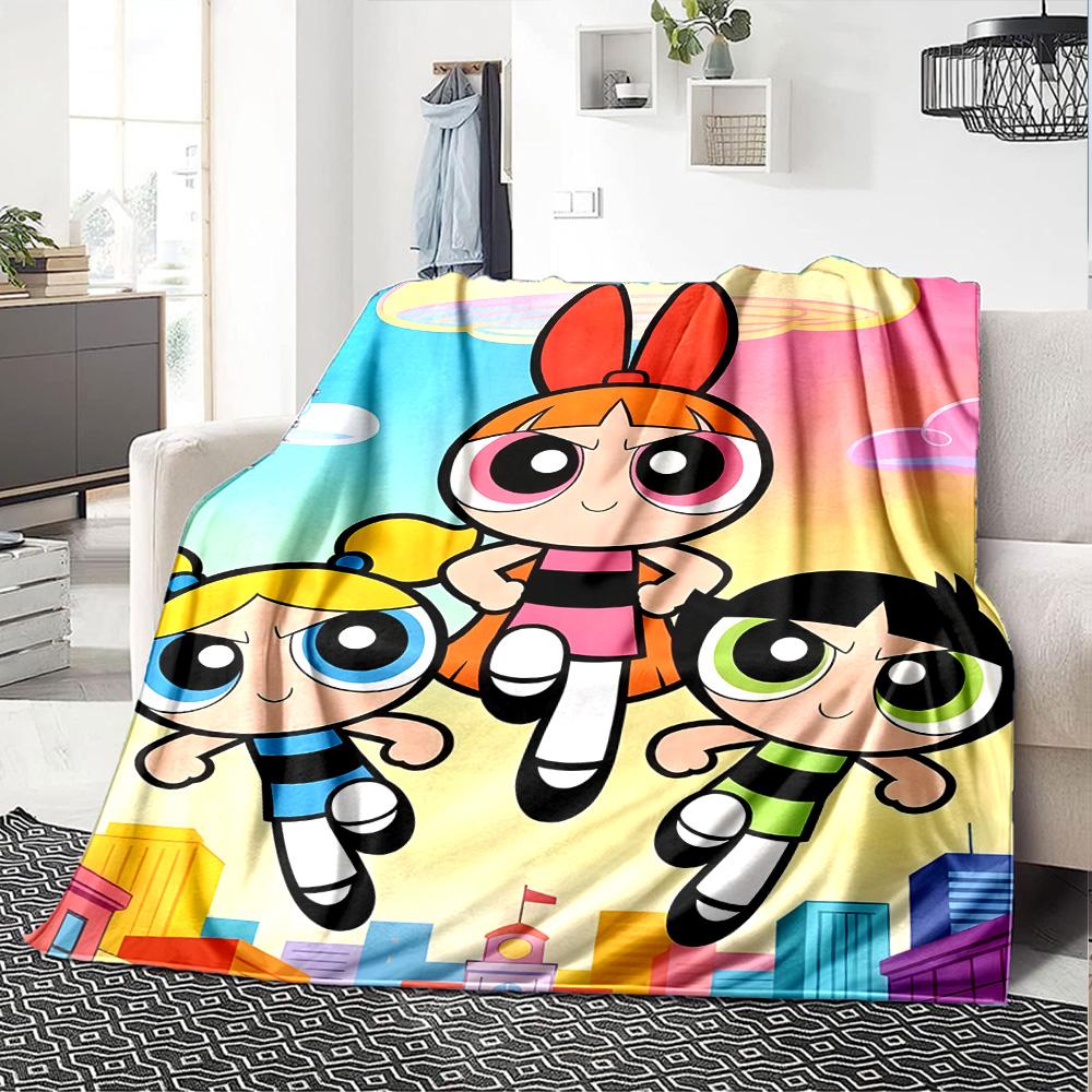 1pc Powerpuff2 Blanket, Gift, for Men and Women, Soft Blanket, Good for Sofa Bed Couch Travel, Lightweight Flannel Blanket