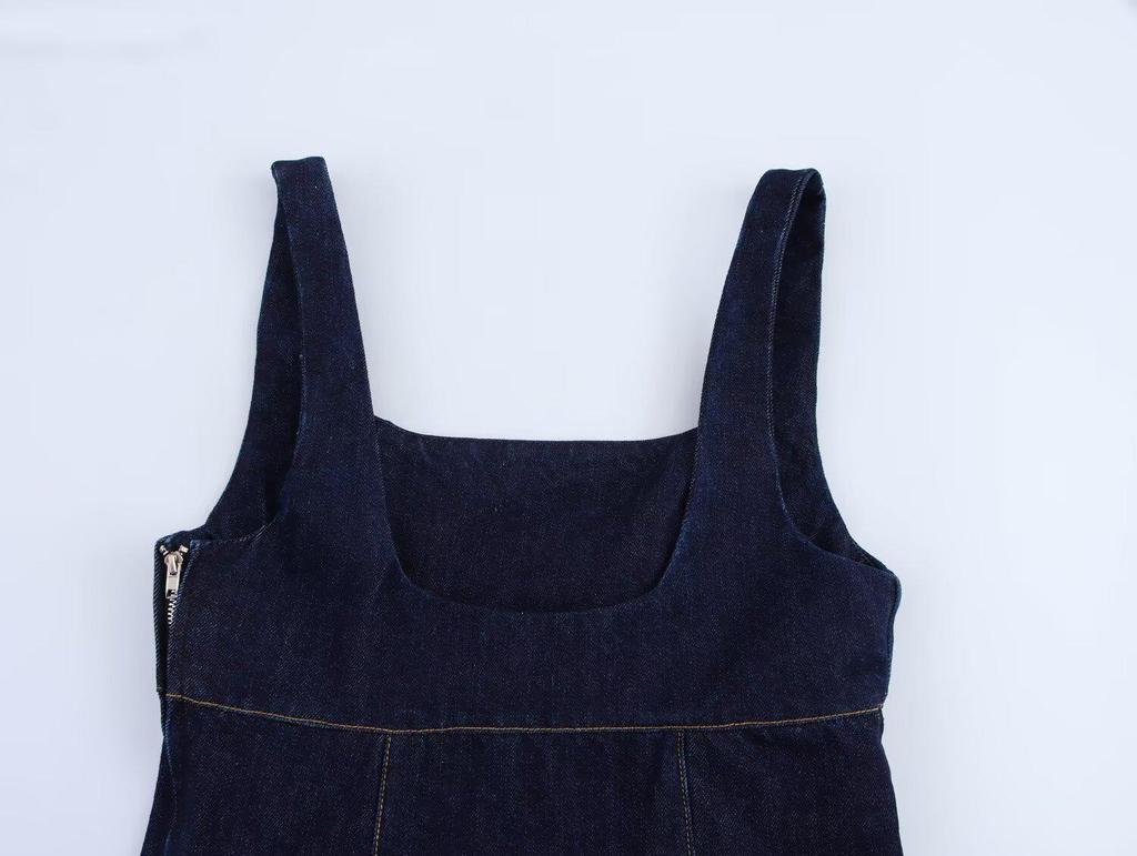 Women's High-End Polo Collar Sling Denim Summer Dress - Slim Fit, Petite, Age-Reducing Fashion.