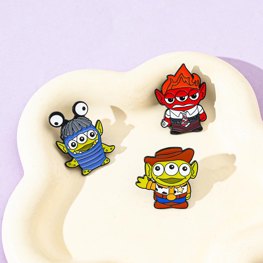 Disney 3-piece Set Cartoon Toy Story Brooch Creative Alien Enamel Pin Metal Badge Jewelry Clothing Backpack Accessories Gift for Friends