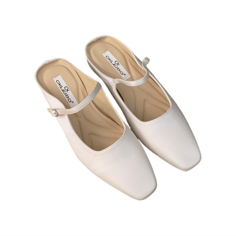 Mary Jane French Bag Head Half Slippers Women's Outer Wear 2025 Autumn with Skirt Fairy Style Temperament Flat Bottom Sandals Tide