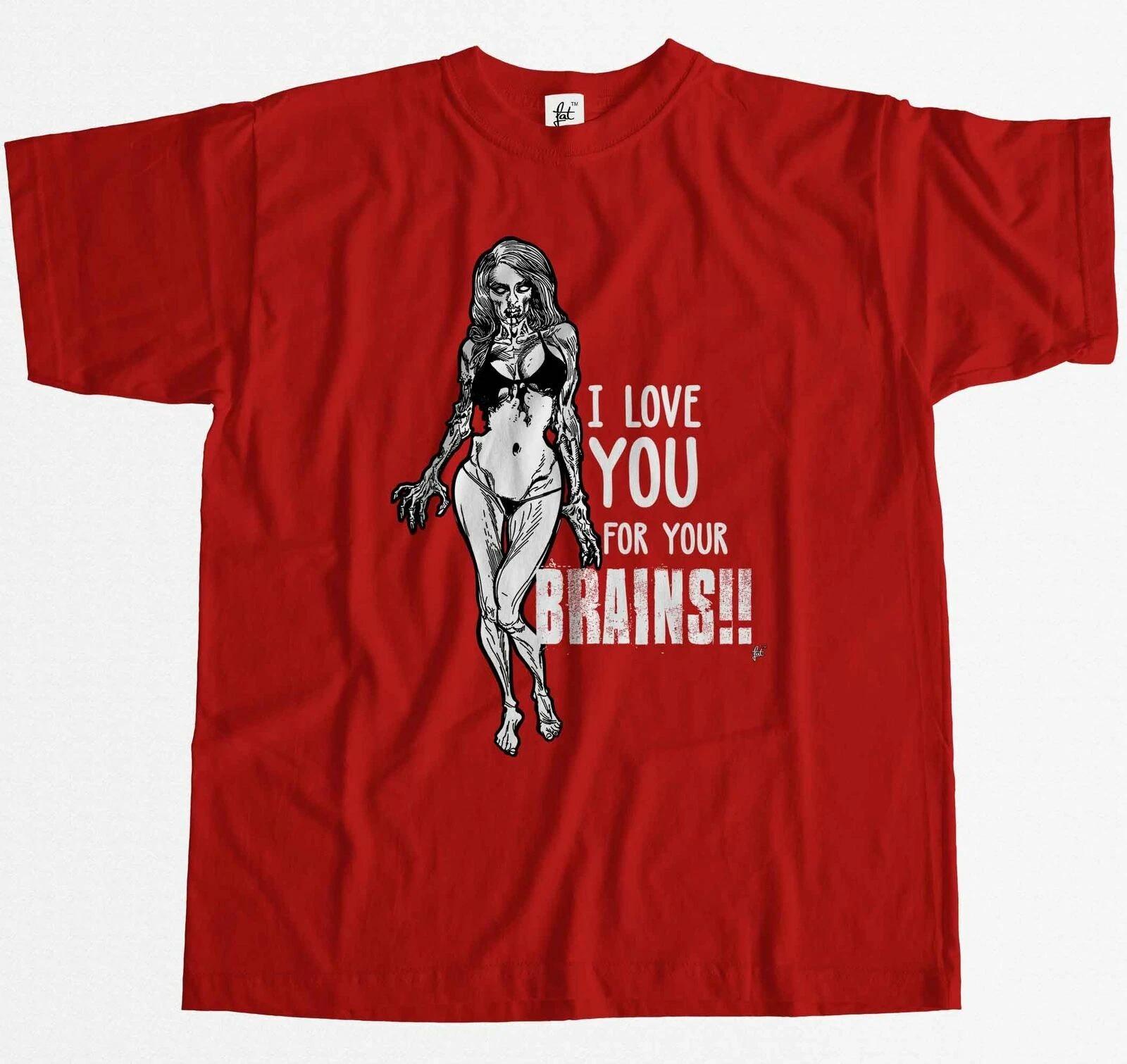 I Love You For Your Brains Zombie Woman In Bikini Mens T-Shirt XXXL