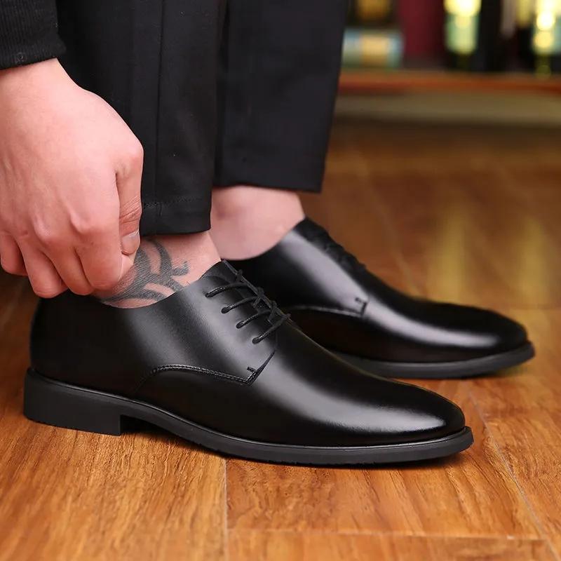 Men's Spring Pointed-toe Shoes Youth British Leather Shoes Formal Business Shoes Slip On Casual Shoes