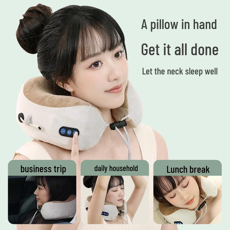 Portable U-shaped Memory Foam Neck and Cervical Massager Pillow