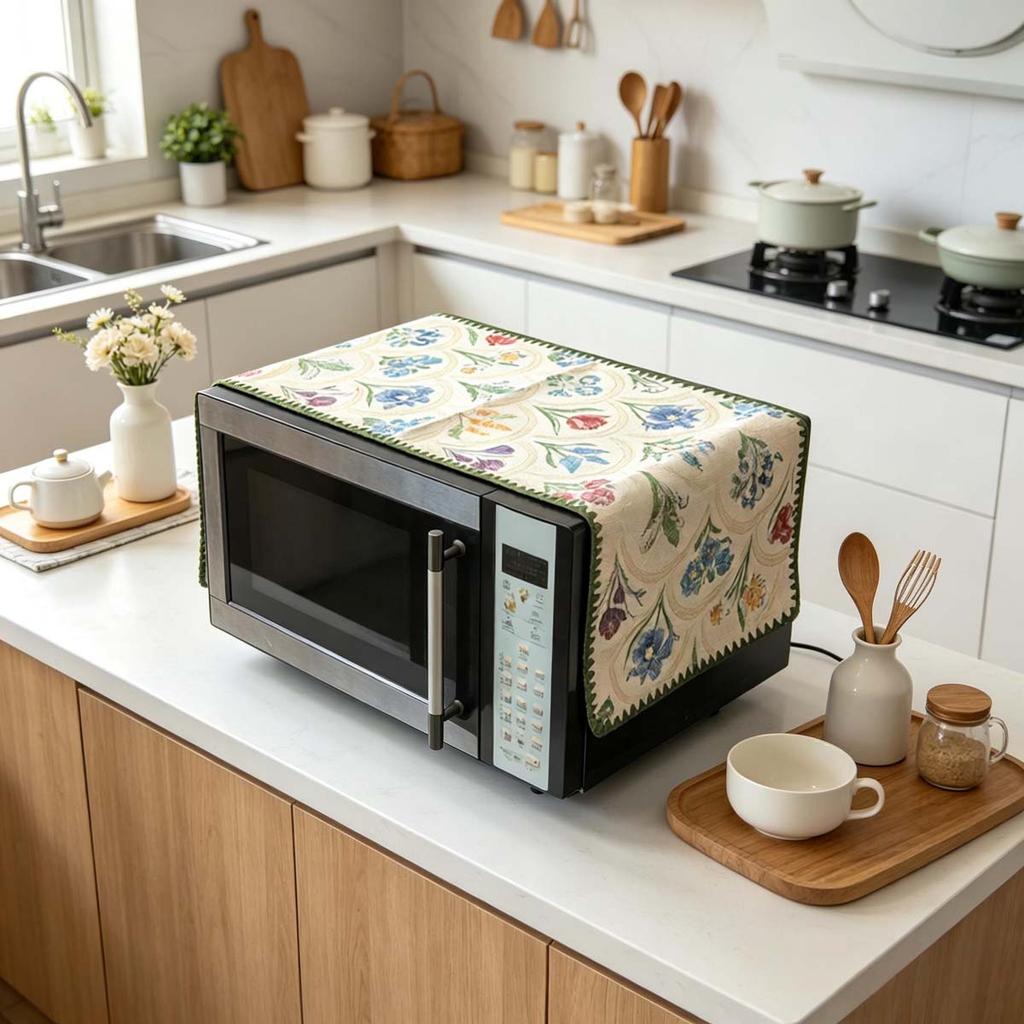30x90cm Simple Cotton Linen Microwave Dust Cover Anti Dust Oven Cloth Cover