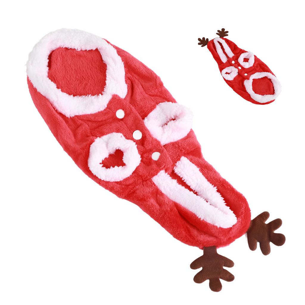 Pet Christmas Clothes Flannel Snap Buttons Closure Hooded Dog Costume Coat for Cat Puppy Chinchillas Rabbits M 1 Piece