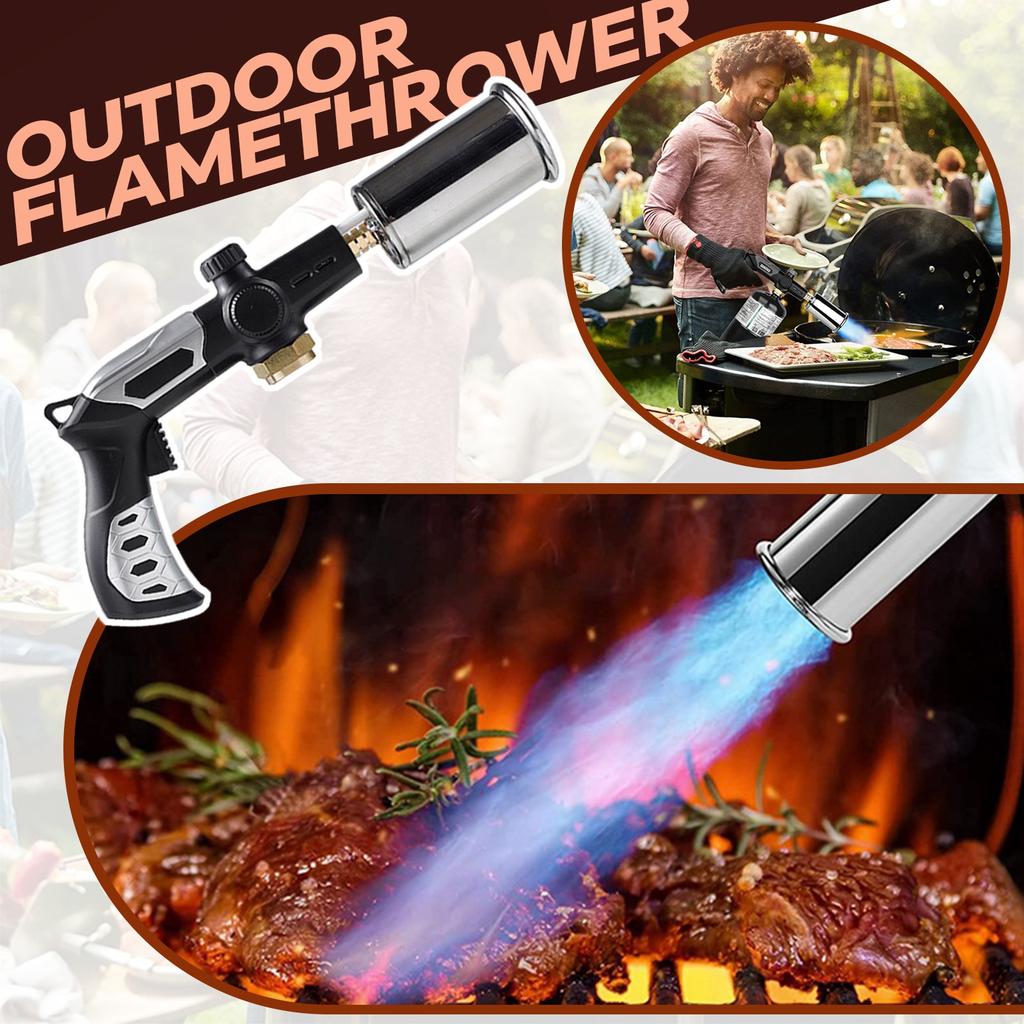Torch Guns Adjustable Flame Thrower - One- Ignition Torch For Searing Steak, BBQ, Welding - Butane Tank Not Included