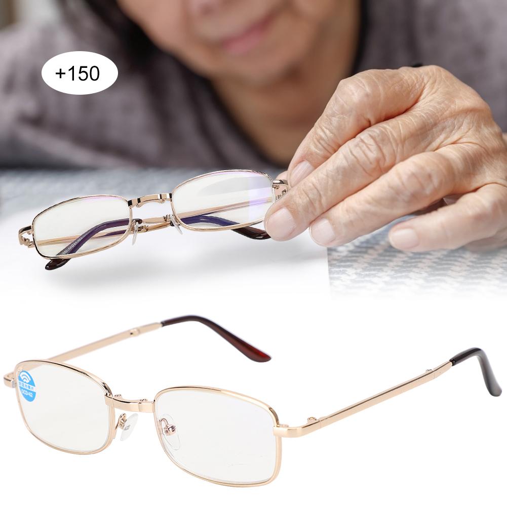 Folding Presbyopic Glasses Blue Light Blocking Anti Fatigue Reading Glasses for Men Women(+150 Gold Frame)