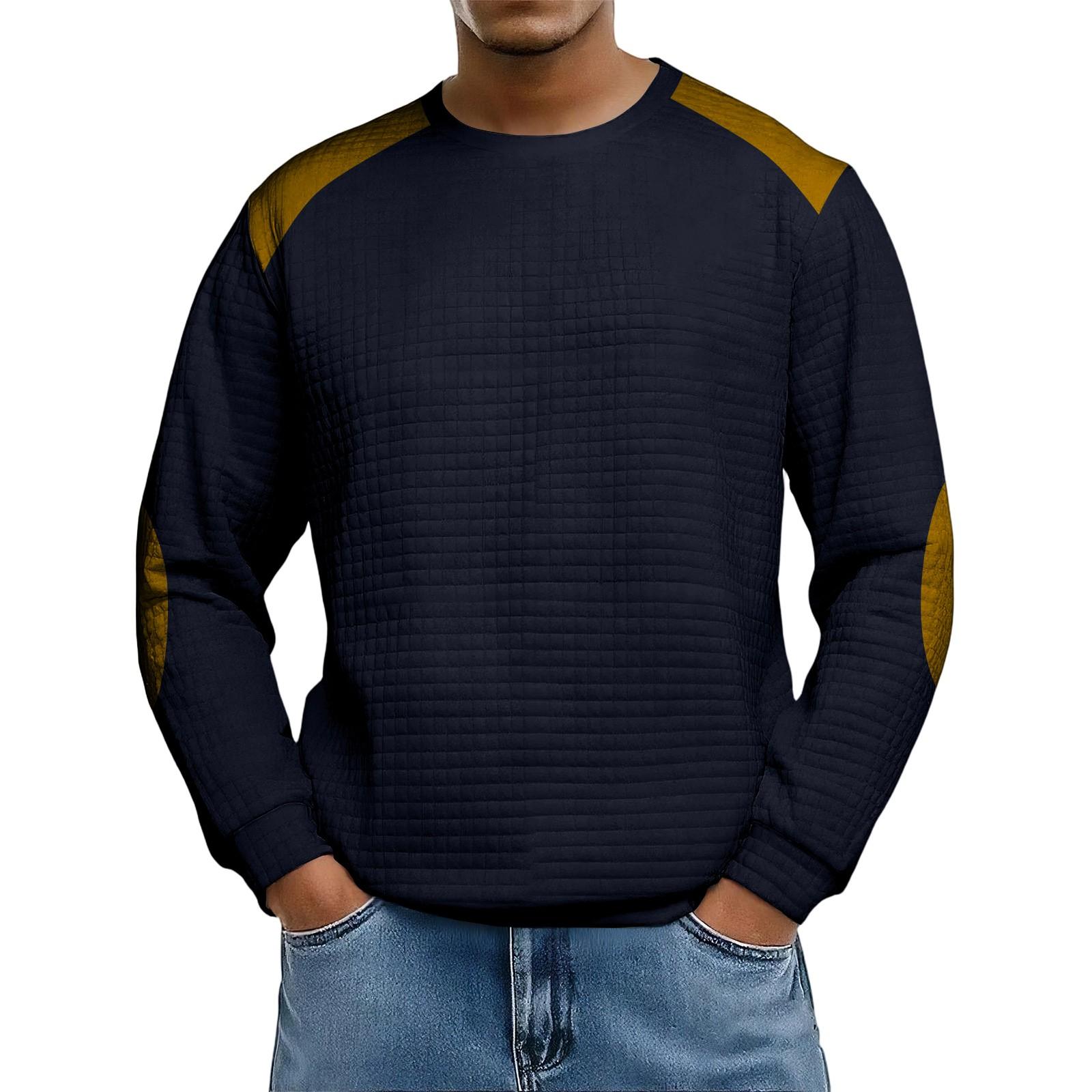 

Men s Loose-fitting Casual Waffle-weave Neck Long-sleeved Top L