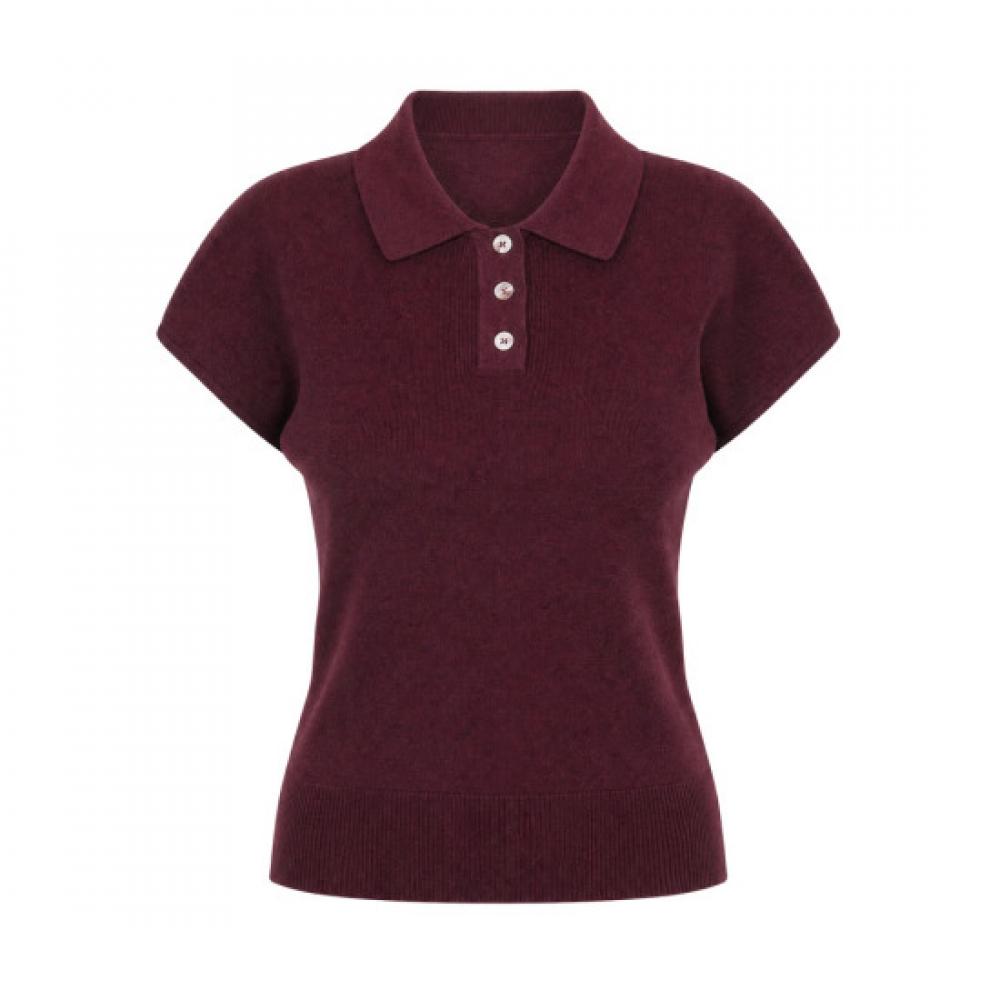 Shop Women Collar Neck BuTTon Cap Sleeve Summer KniT T shirT Burgundy Bom Wkn