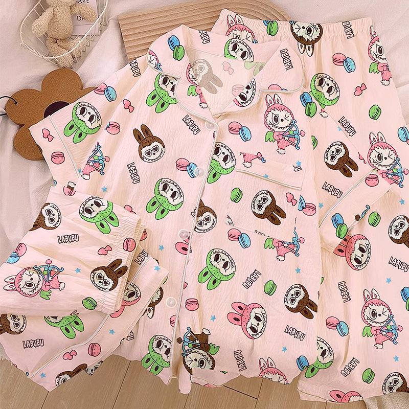 Homewear Cloud Cotton Frühling und Sommer Pyjama Damen Kurzarm Hose Cartoon Welpe Mädchen Dreiteiler