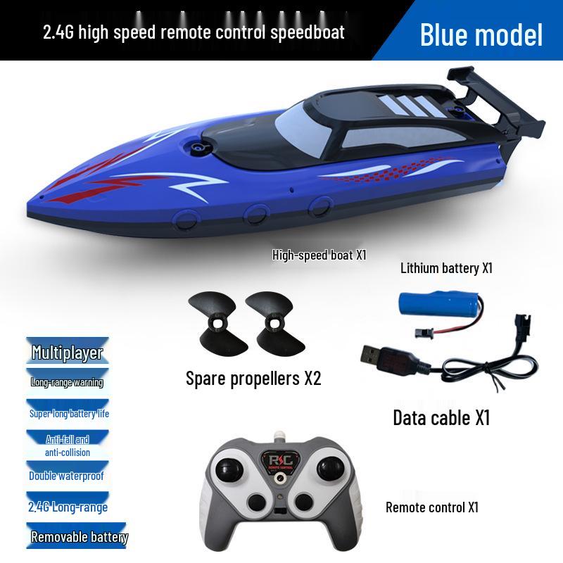 2.4G Vysokorychlostní loď na dálkové ovládání - Dvojitý motor, Vodotěsná, se světly a dvojitou vrtulí Perfektní hračka jachta pro kluky.