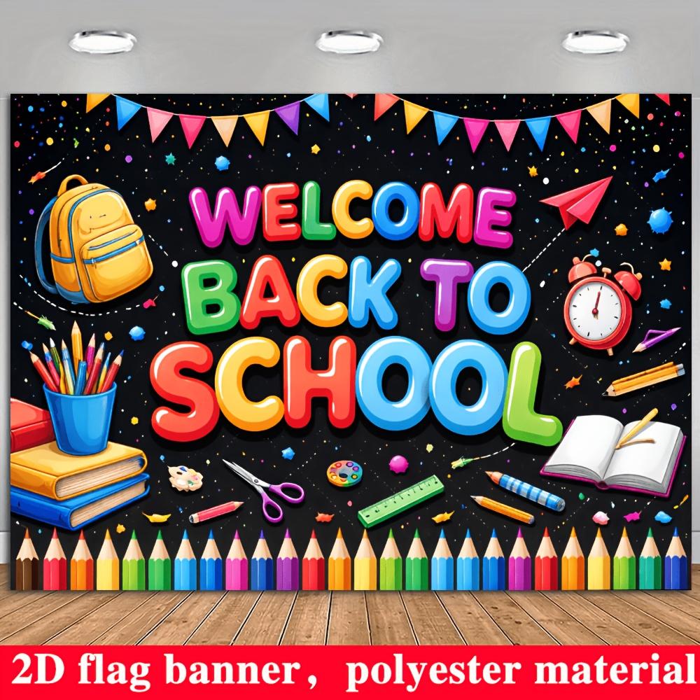 Back to School Welcome Banner Backdrop Backpack Stationery Books Campus Theme
