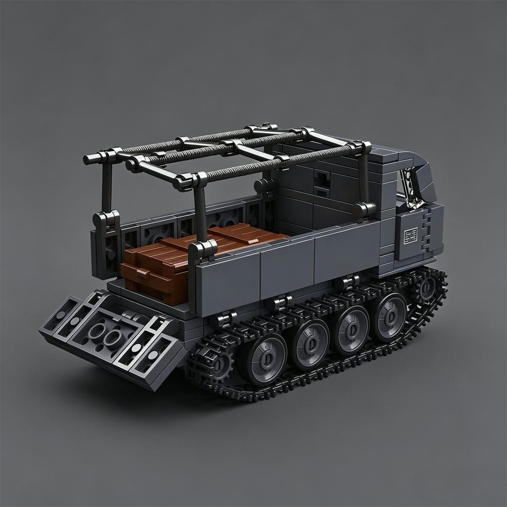 MOC Figurine RSO-01 Tractor Assembly Kit: Half-Track Armored Vehicle Toy with V8 Engine Tank Model