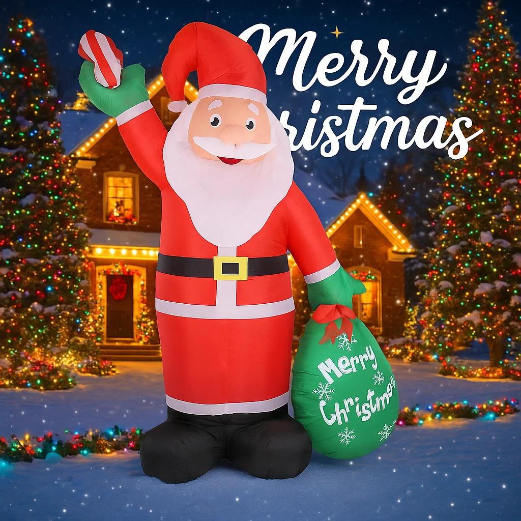 7.87FT Christmas Inflatable Toys Xmas Yard Lawn Home Decoration Santa Claus Gift Bag Xmas Home Supplies Ornament with LED Lights