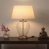 Diamond Cut Glass Table Lamp Brass Finish Off White