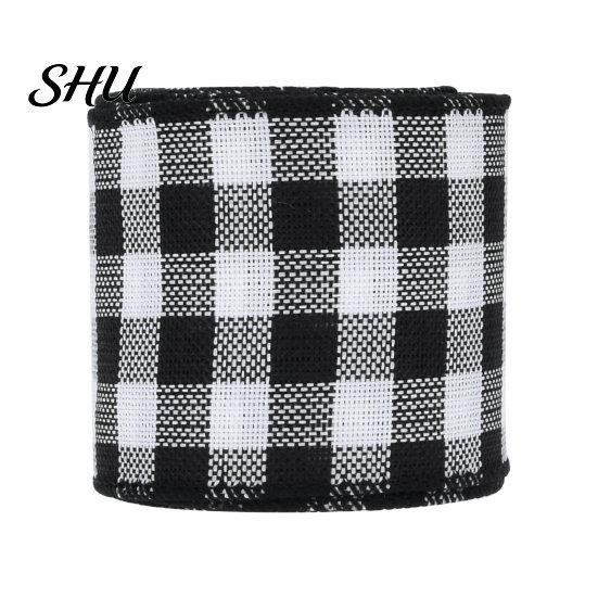 Christmas Bowknot Making Ribbon 1 Roll 2Mx5CM Red Black White Plaid Santa Car Wired Gift Decorative Packing DIY Craft Xmas Tree Decoration Wreath