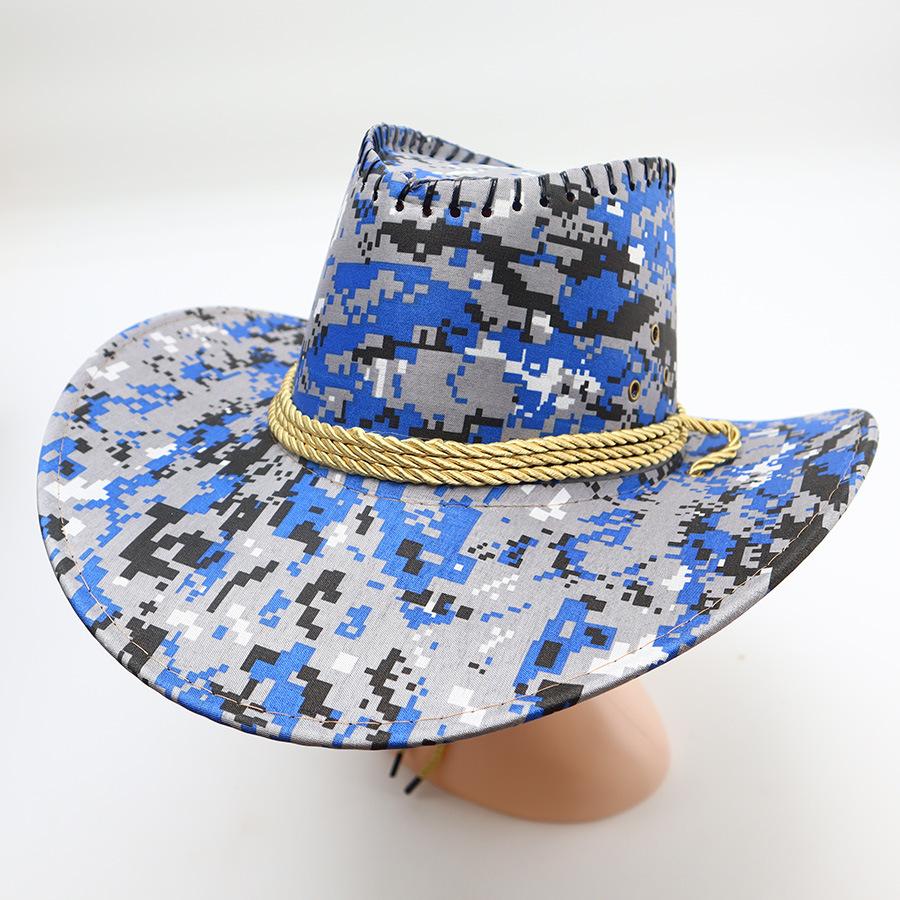 

Camouflage Sun Hat Men s Hat Summer Sun Protection Big Eave Fishing Hat Tourism Western Cowboy Sun Hat one size синій