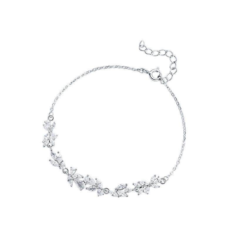 Elegant Wisteria Flower Bracelet Women Sterling With Cubic Zirconia Minimalist Floral Jewelry Gift Wisteria Bracelet - 999 Pure Silver White Zircon