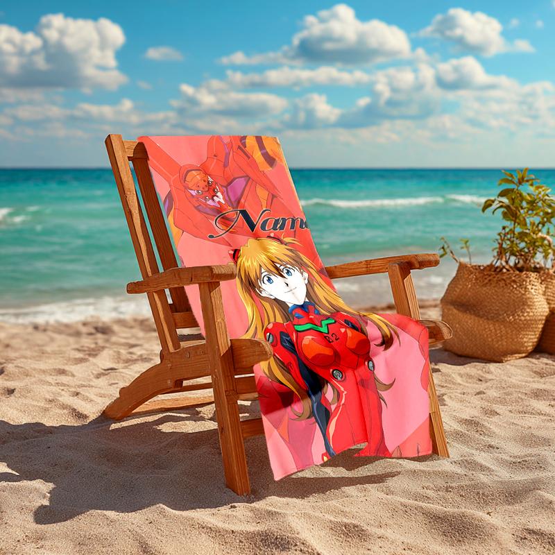 Personalized Customized Proof Beach Towel with Asuka Langley Soryu Pattern - Soft, Absorbent, Quick-drying, Perfect Swimming, Camping&bathing