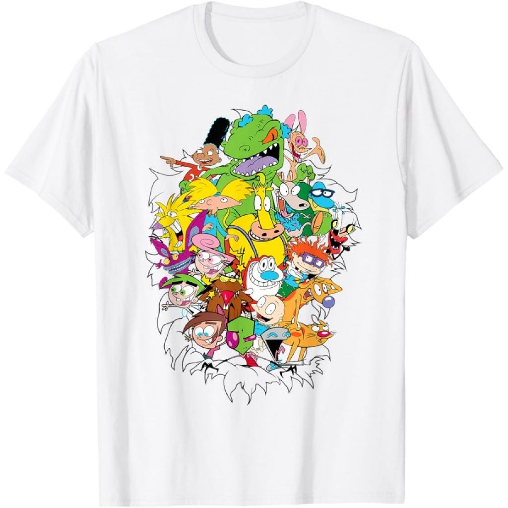 Nickelodeon Classic Characters Bursting Through Graphic Tee T-Shirt