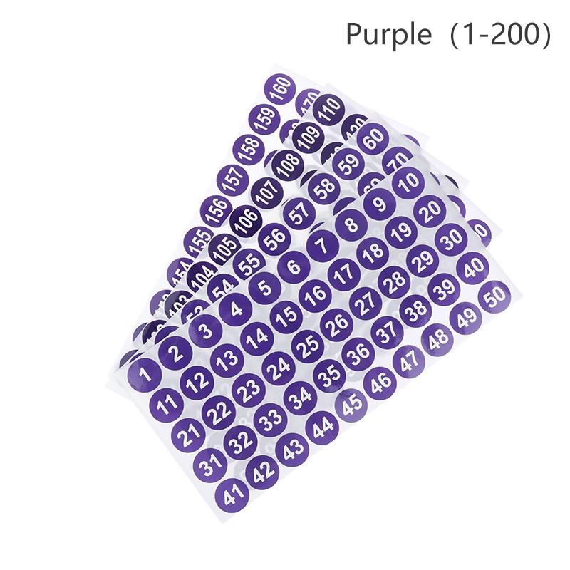 

4 листа наклеек с последовательными номерами 1-200, круглые самоклеящиеся этикетки 2,54 см фиолетовый