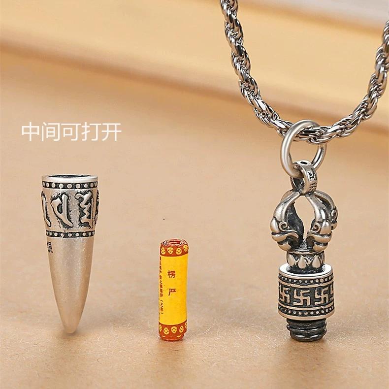 Titanium Steel Diamond Pestle Gawu Can Be Opened Pendant Necklace Pendant Bullet Six Character Mantra Removable Retro Men