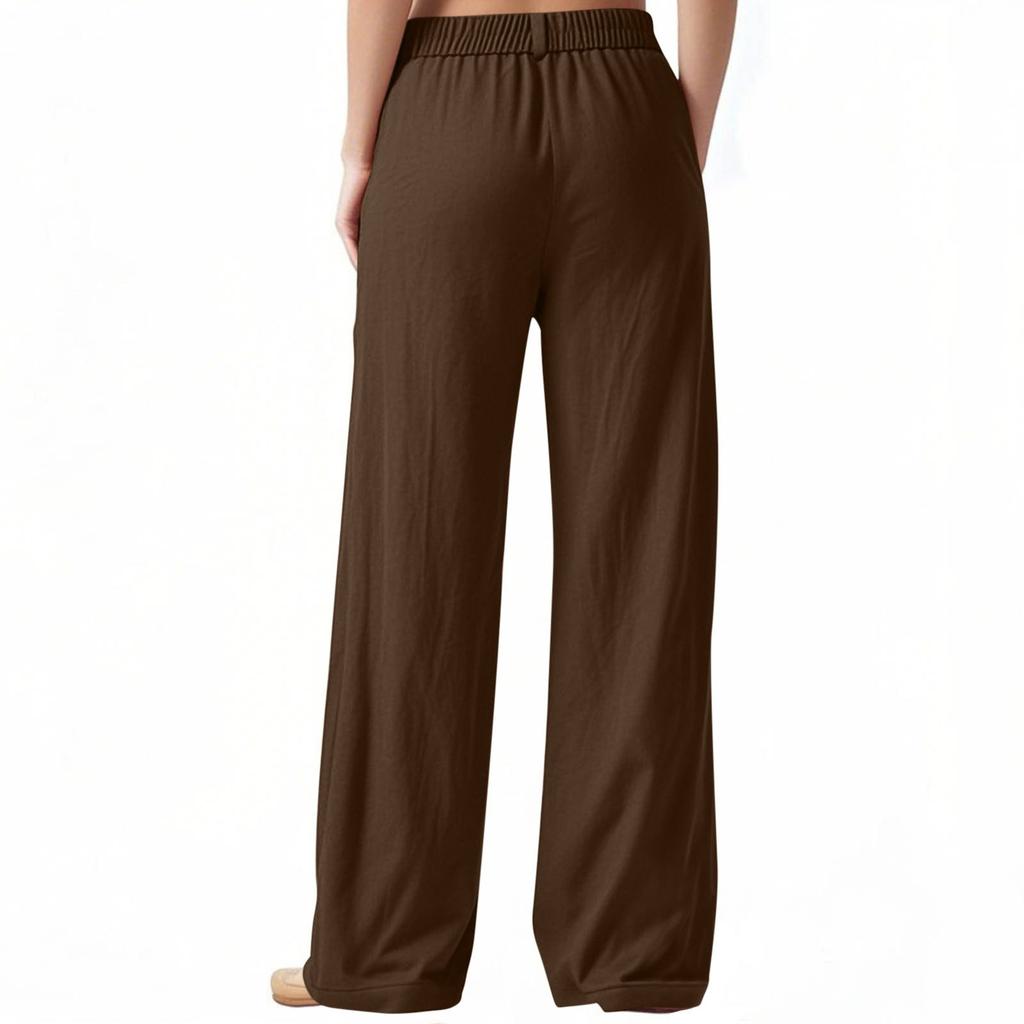 Women's Fashion Solid Color Casual Trousers Wide Leg Pants Loose Cotton And Linen Trousers