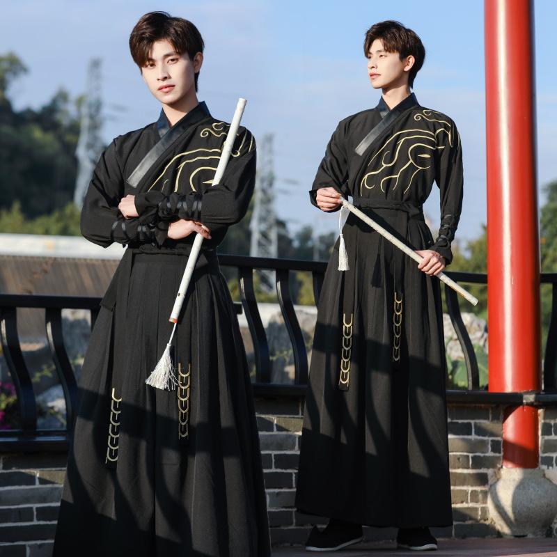 Herren Chinesischer Stil Hanfu Set, Antikes Wuxia Kampfsport Kostüm, Stickerei Tägliches Outfit