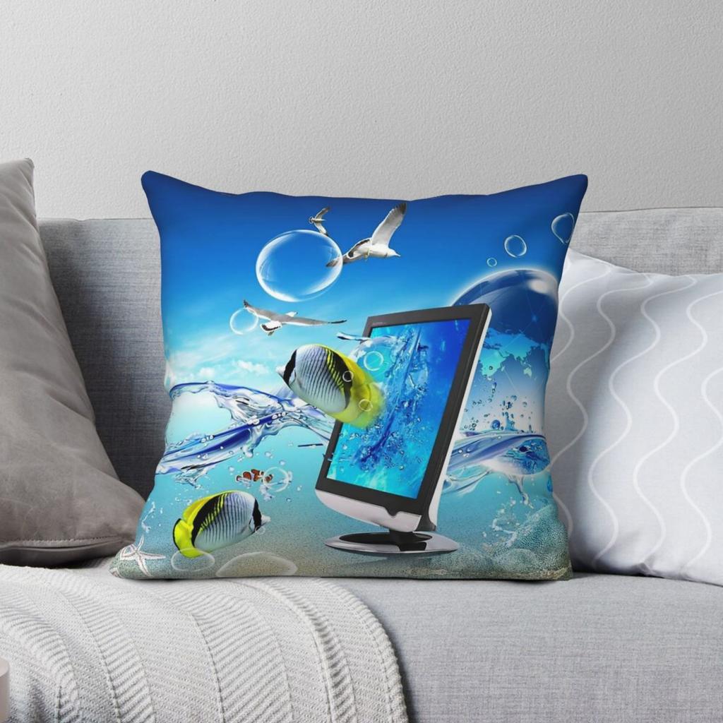 Frutiger Aero Aesthetic Square Pillowcase Polyester Linen Velvet Creative Zip Decor Pillow Case Room Cushion Cover Wholesale