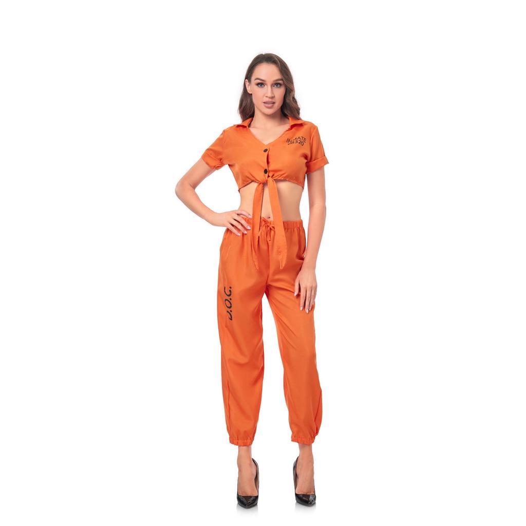 Halloween Prisoner Uniform Cosplay, Orange Crossbody Costume, Female Prisoner Uniform, Stage Costume