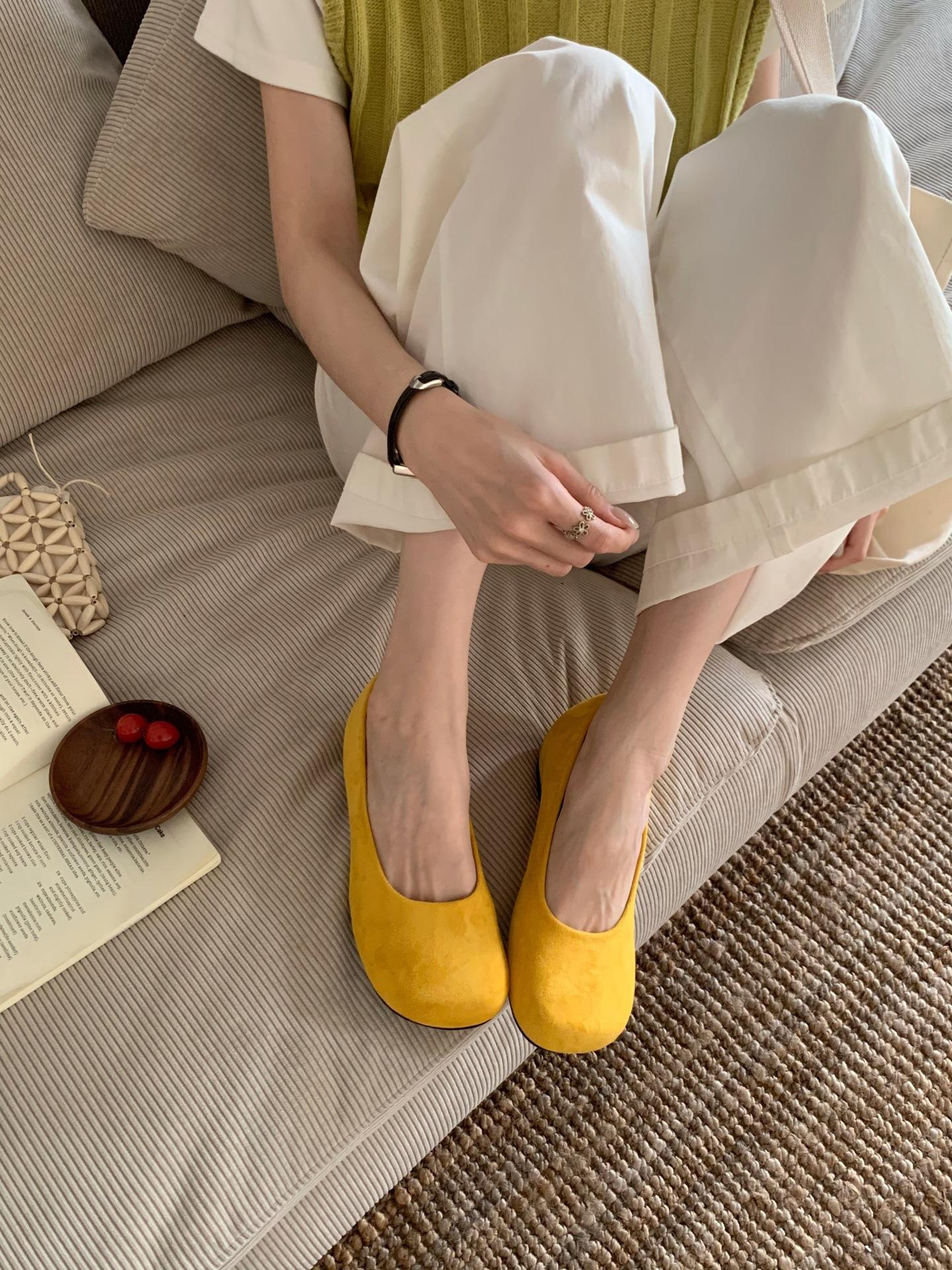 

Korean Retro Style Round Head Shallow Mouth Inner Height Increase 4.5Cm Single Shoes One Pedal Ballet Shoes Spring 35