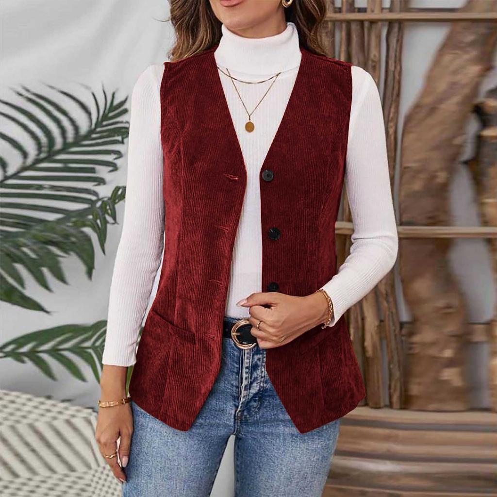 Women's Fashionable Fitted Corduroy Vest Jacket